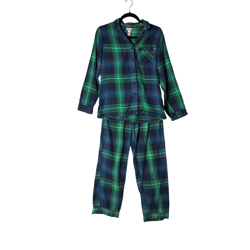 Wondershop Womens Pajama Set XS Green Blue Plaid Flannel Cotton Holiday Classic